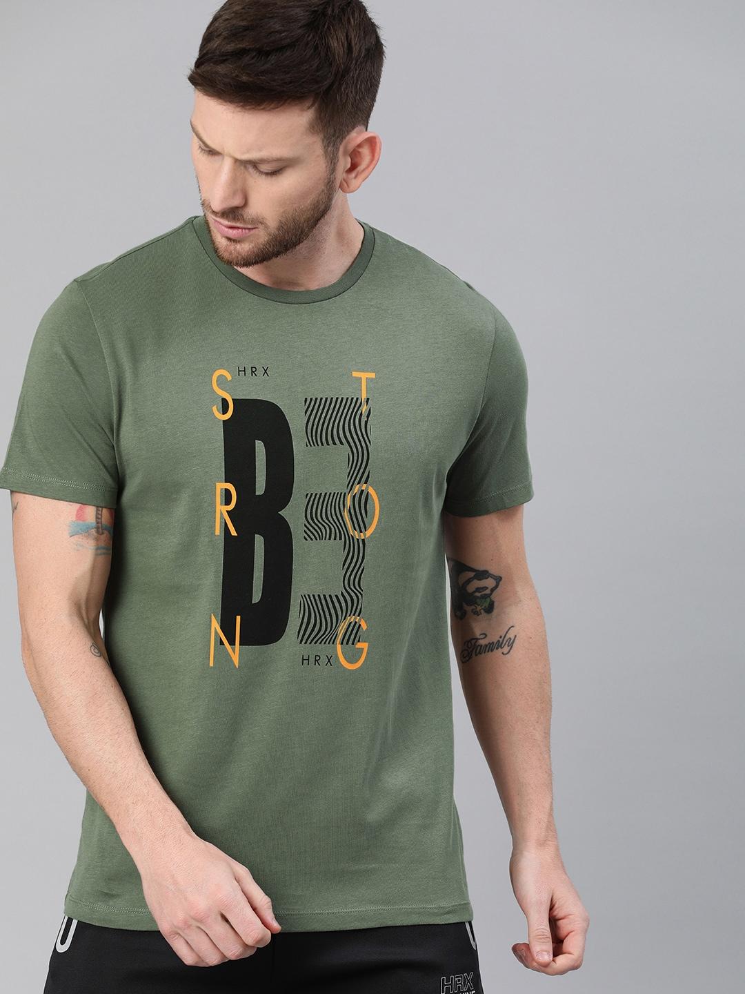 HRX by Hrithik Roshan Men Olive Green Solid Bio-Wash Running Tshirt