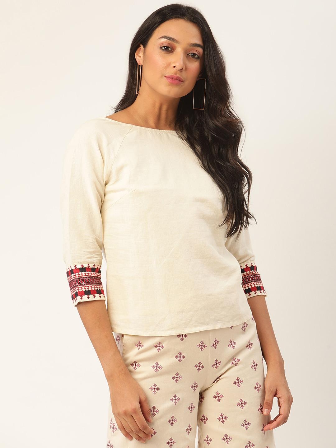 ROOTED Women Cream-Coloured Printed Top