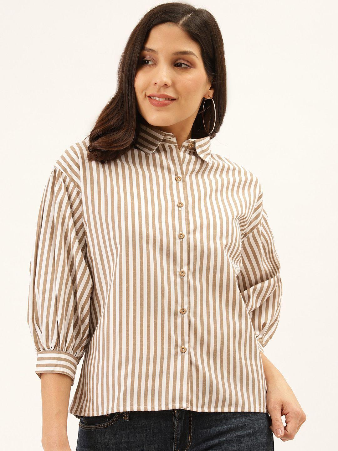 style-quotient-women-white-&-beige-striped-shirt
