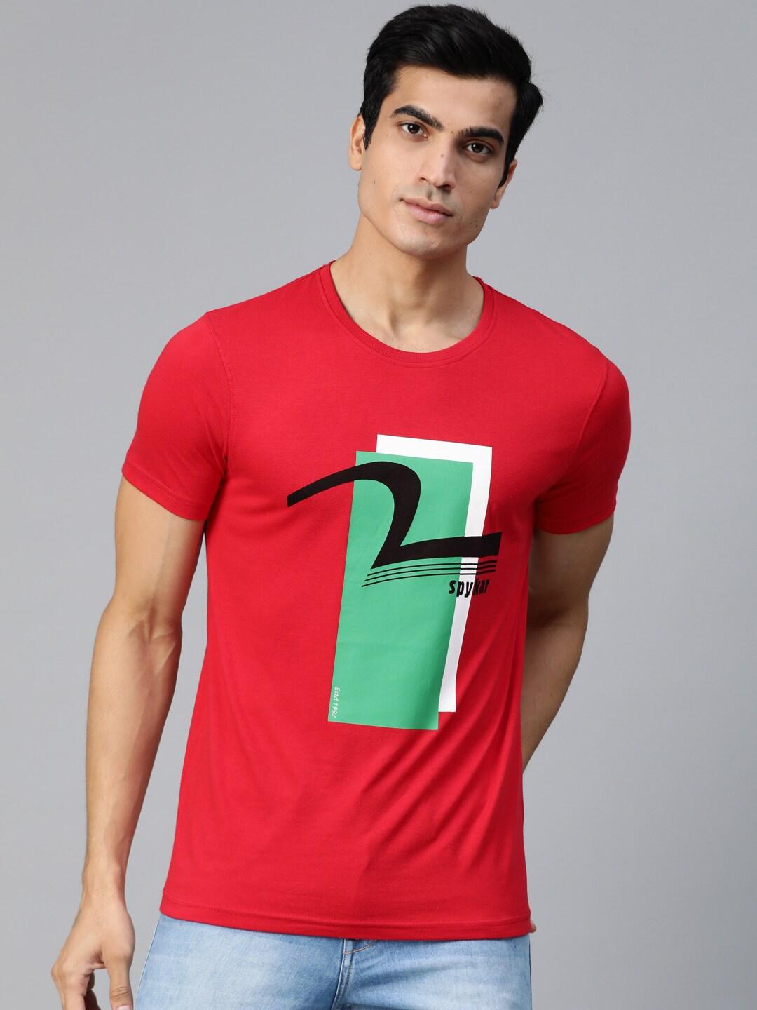 UnderJeans by Spykar Men Red & Green Printed Round Neck T-shirt
