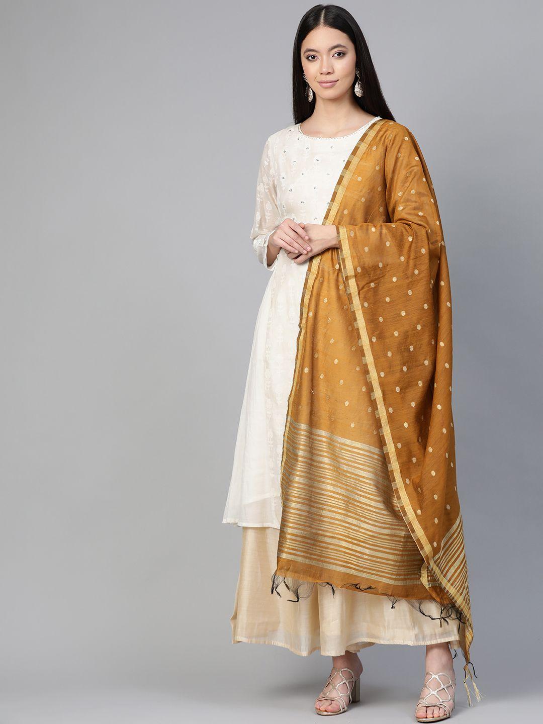 indo-era-brown-&-golden-woven-design-dupatta