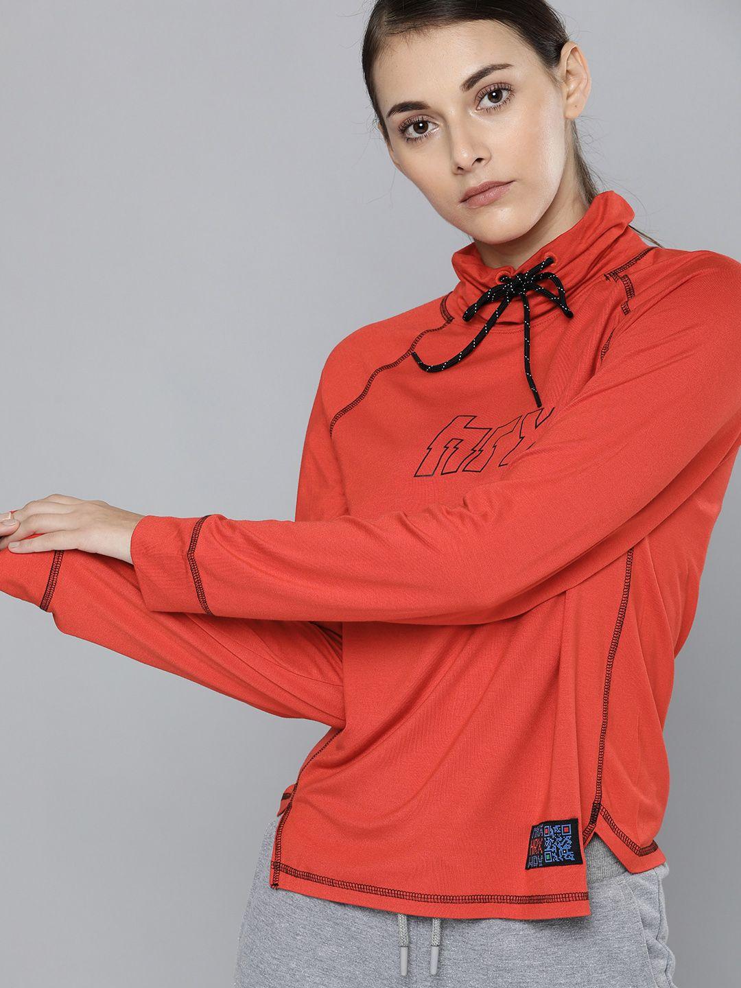 HRX by Hrithik Roshan Women Red Brand Logo Print Bio-Wash Antimicrobial Lifestyle T-shirt