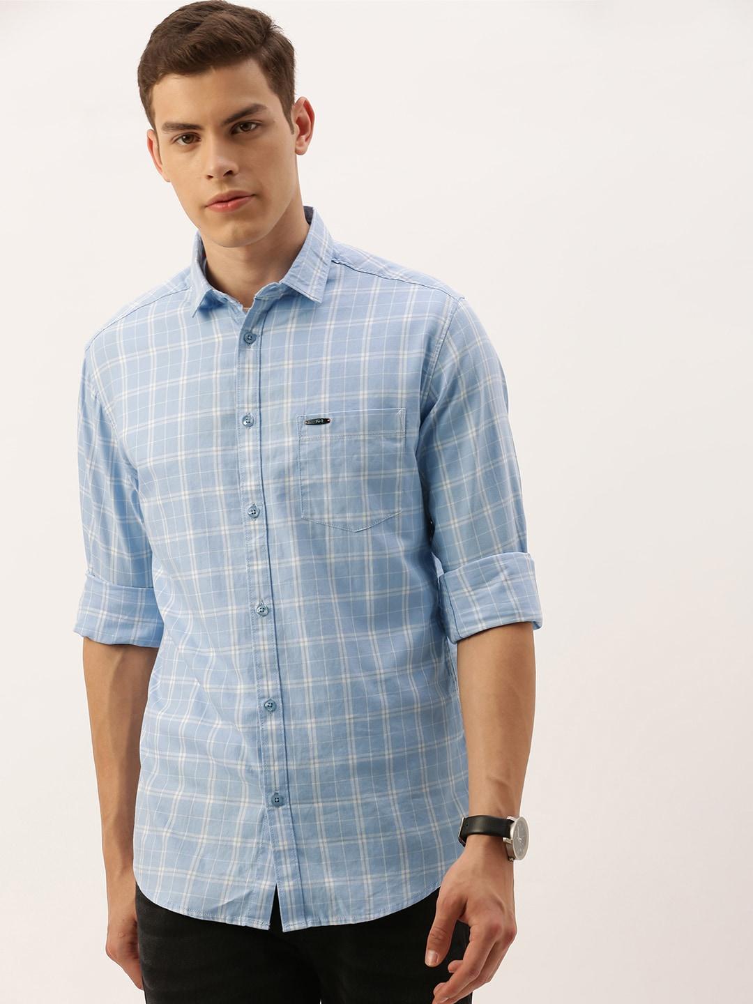 The Indian Garage Co Men Blue & White Slim Fit Checked Casual Shirt