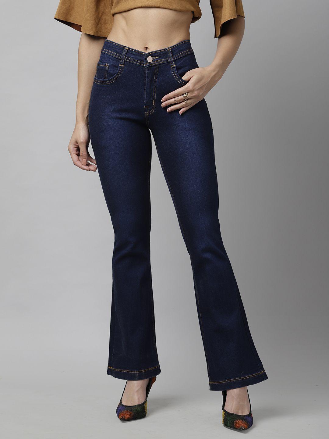 KASSUALLY Women Navy Blue Wide Leg Mid-Rise Clean Look Jeans
