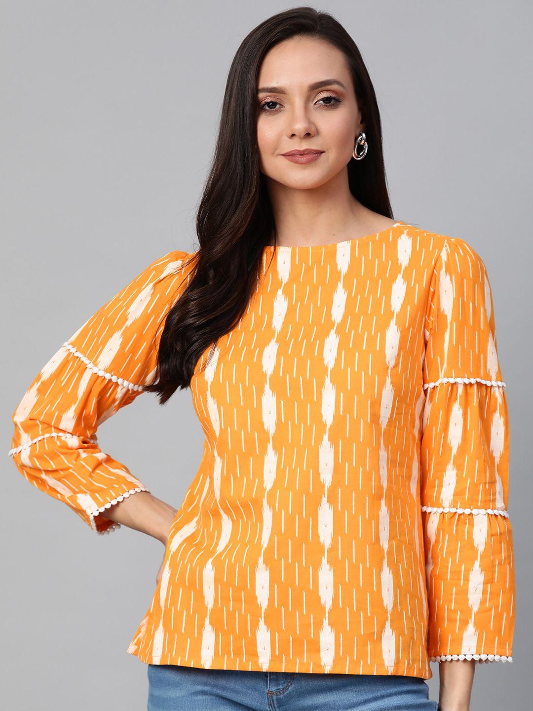 yash-gallery-women-yellow-&-off-white-printed-top