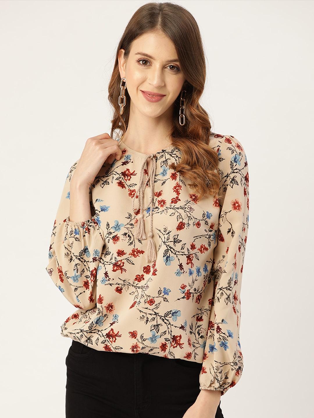 all-about-you-beige-&-rust-brown-floral-print-blouson-top