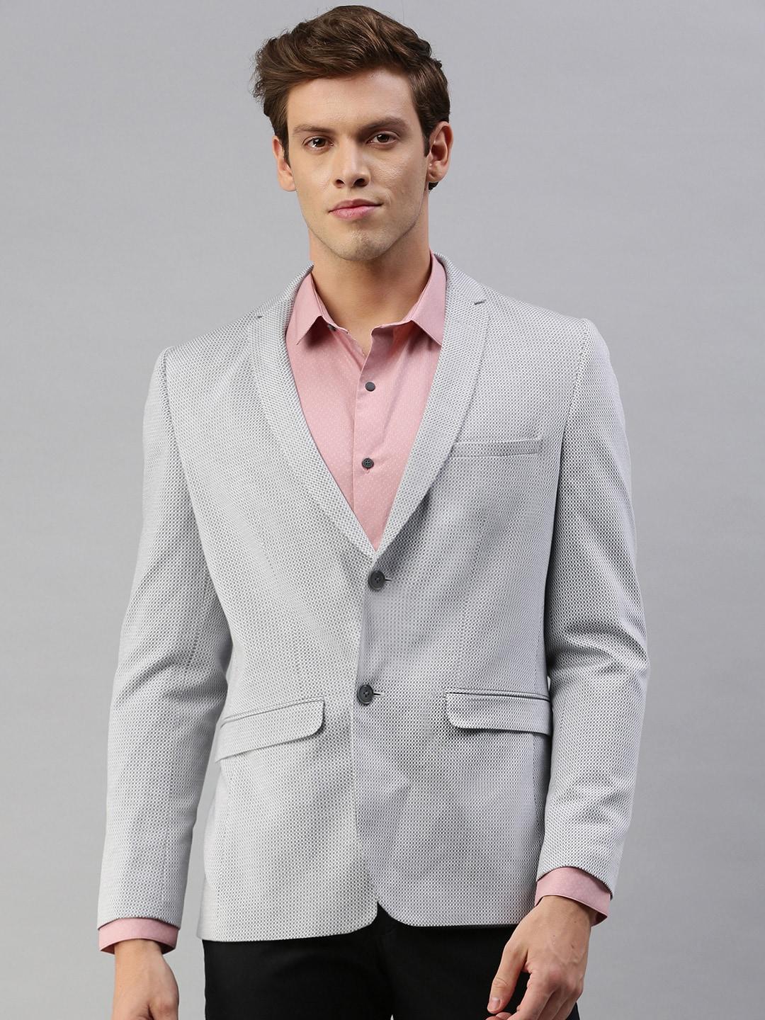Louis Philippe Sport Men Grey Self-Design Super Slim-Fit Single-Breasted Formal Blazer