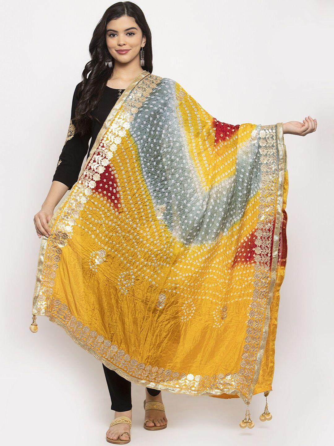 Clora Creation Multicoloured Bandhani Gotta Patti Silk Dupatta with Embellished Border