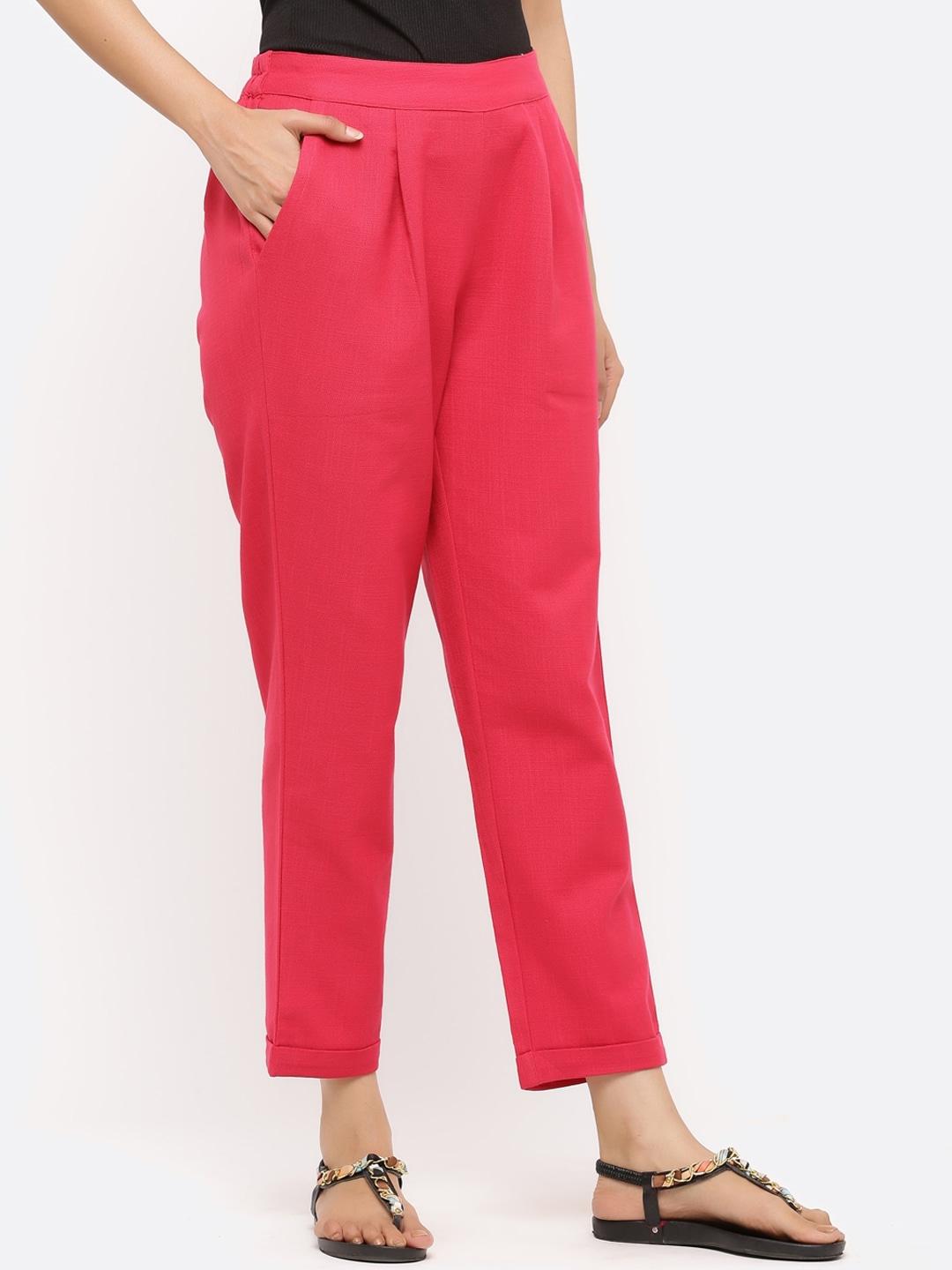 Jaipur Kurti Women Pink Regular Fit Solid Regular Trousers