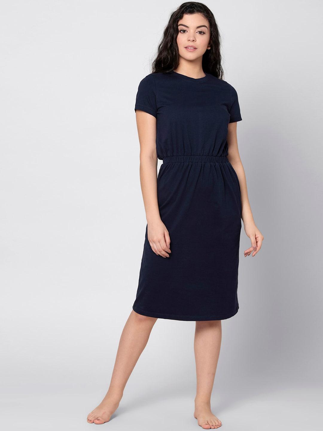FabAlley Navy Blue Solid Nightdress