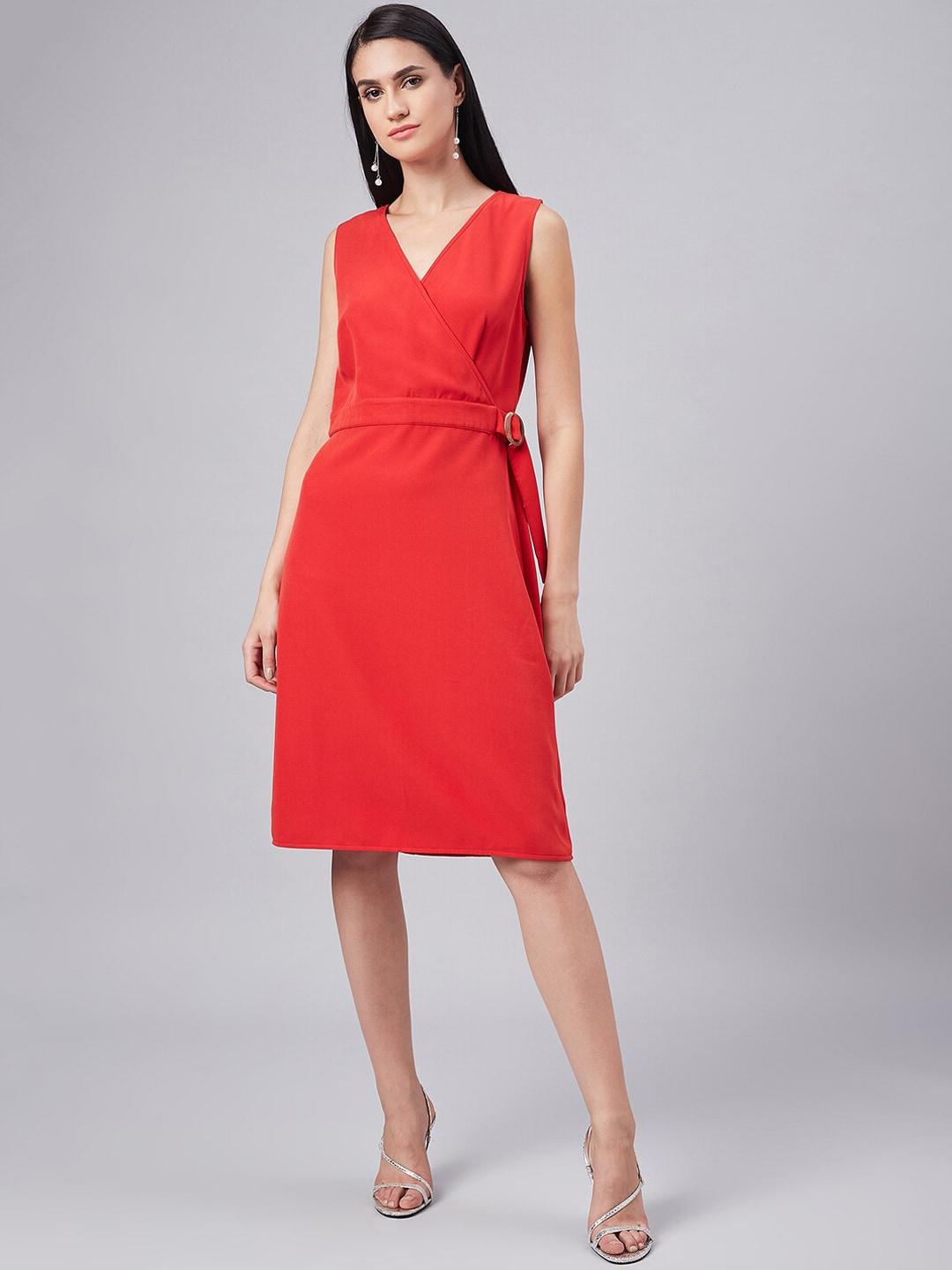 Carlton London Women Red Solid A-Line Dress
