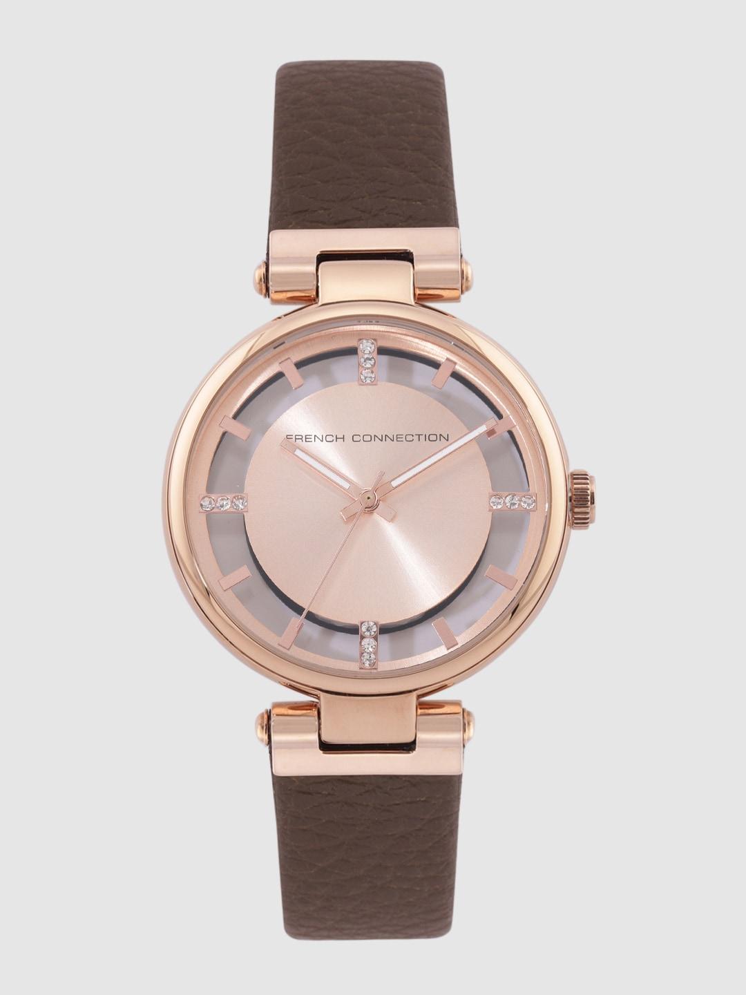 French Connection Women Rose Gold Leather Analogue Watch FC148BR