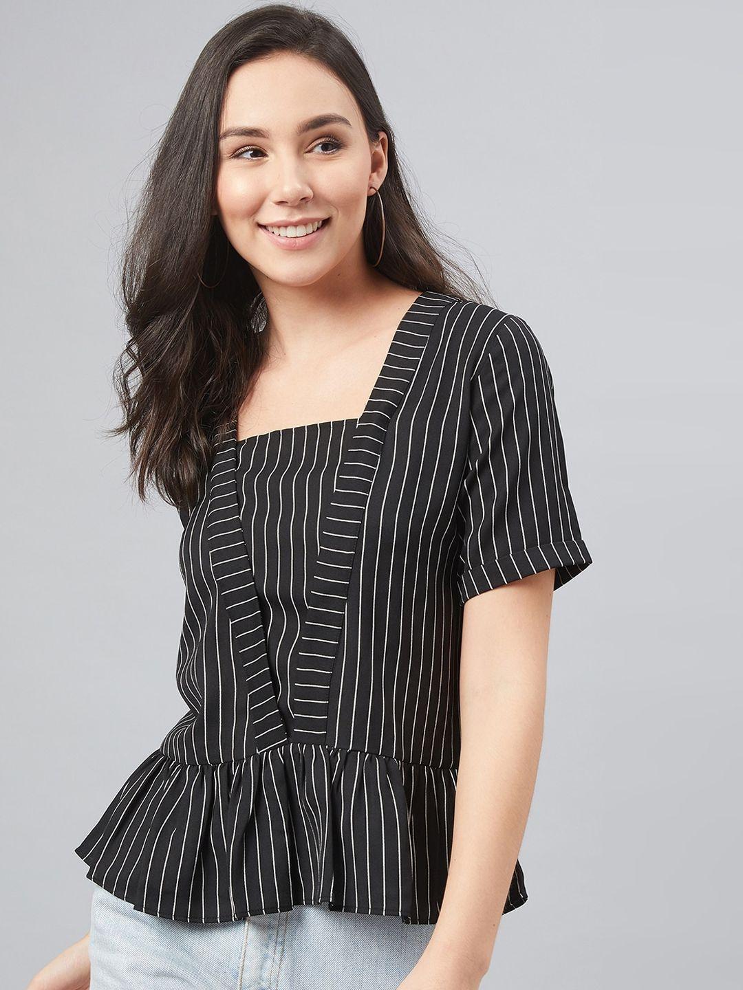 rare-women-black-&-white-striped-peplum-top
