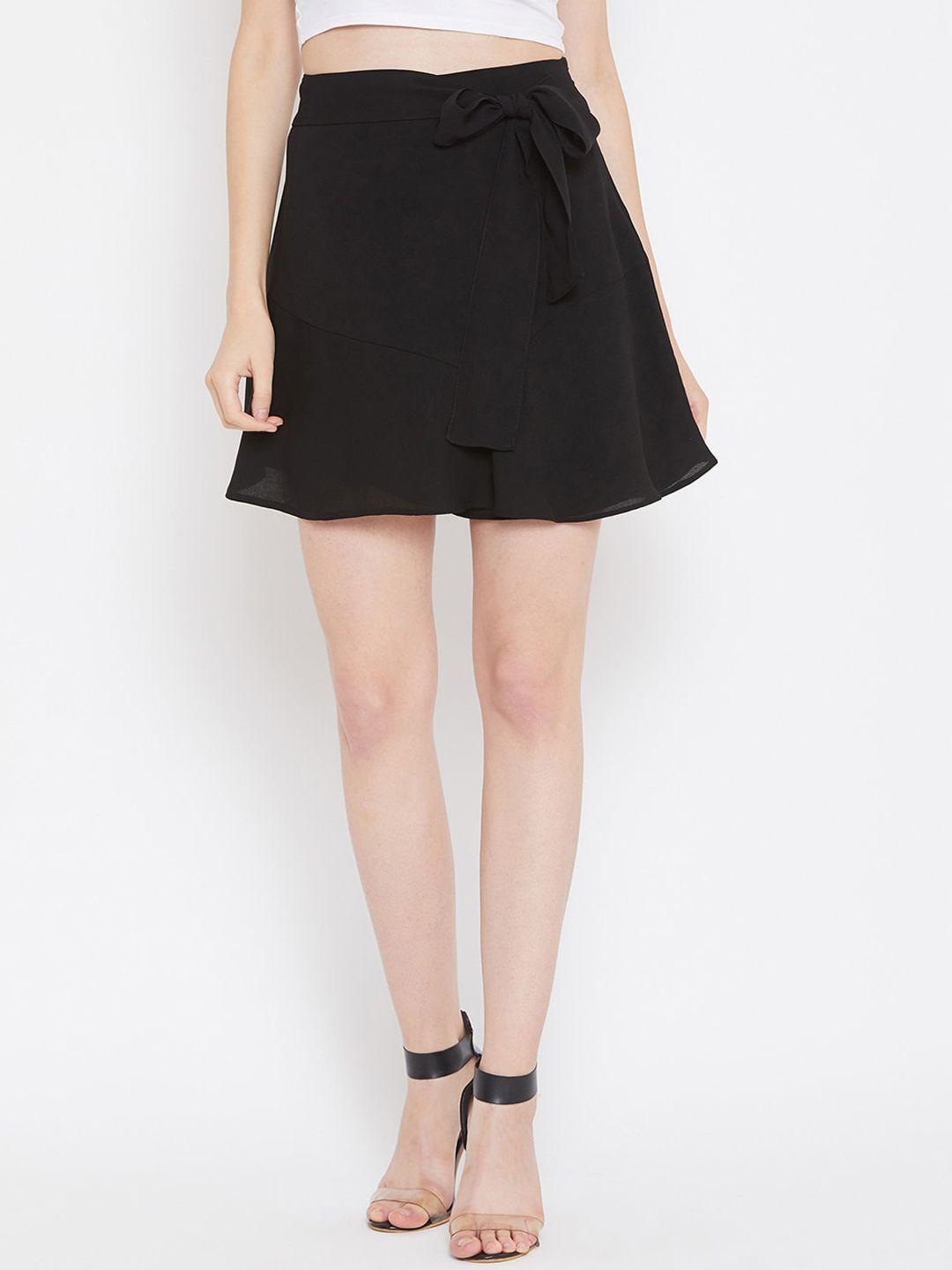 Zastraa Women Black Solid A-Line Mini Skirt