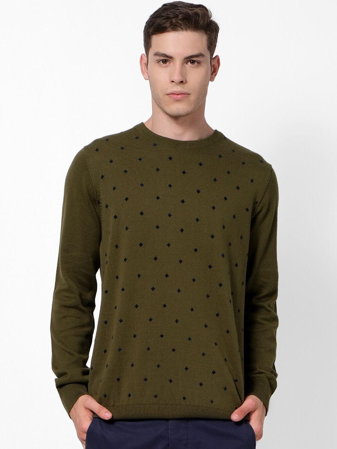 celio-men-olive-green-printed-pullover-sweater