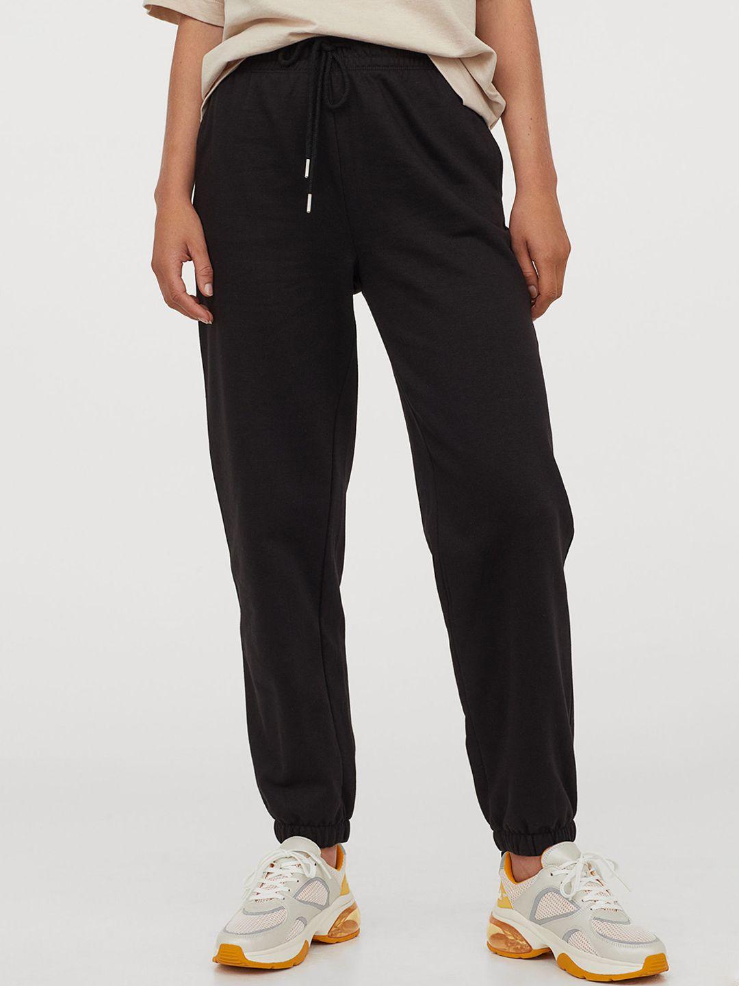 H&M Women Black Cotton-Blend Sweatpants