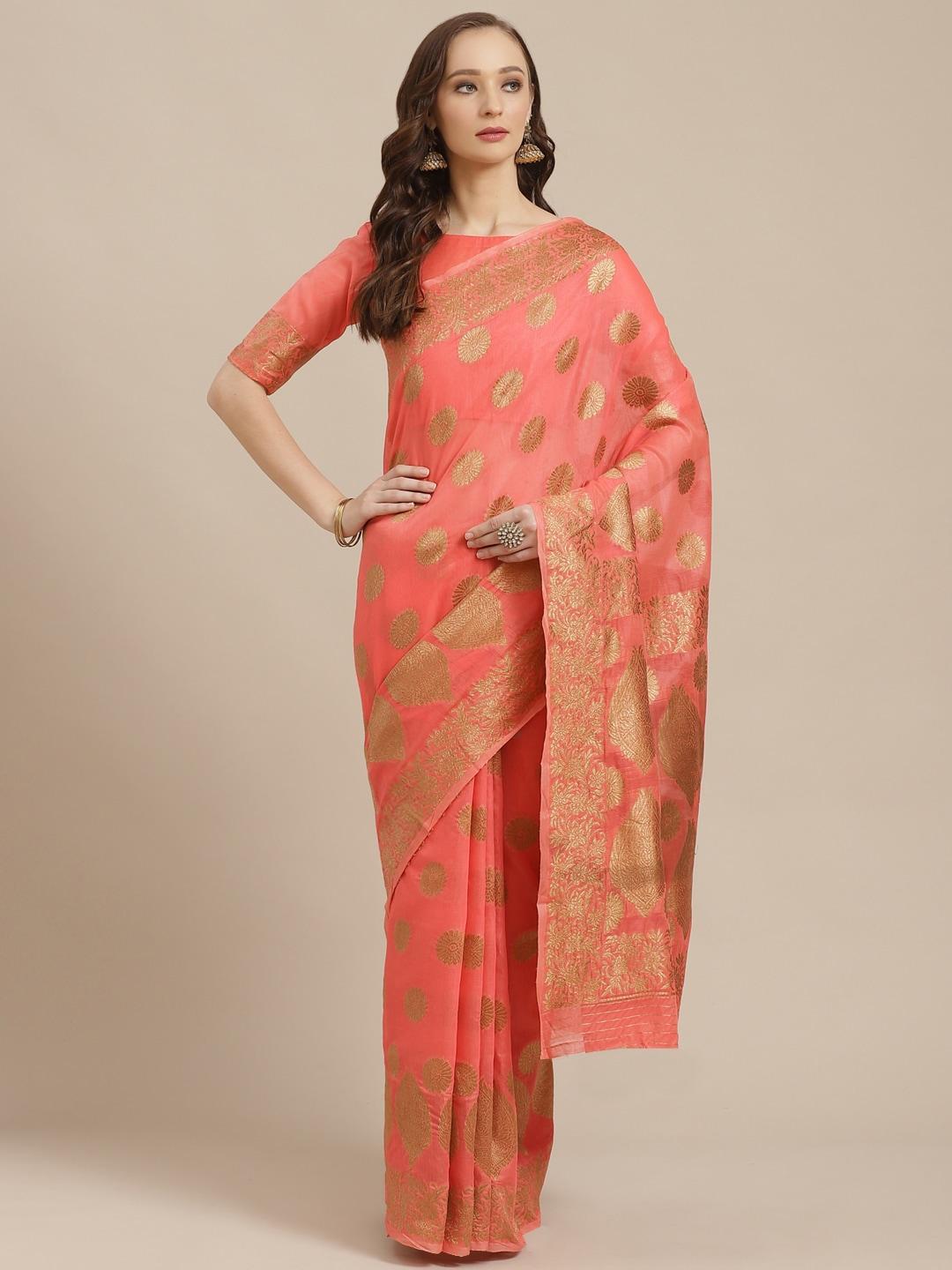 saree-mall-peach-coloured-&-golden-woven-design-saree