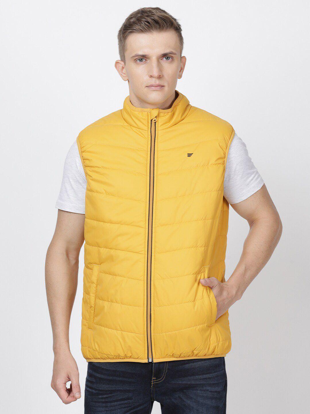 t-base Men Yellow Solid Lightweight Padded Jacket