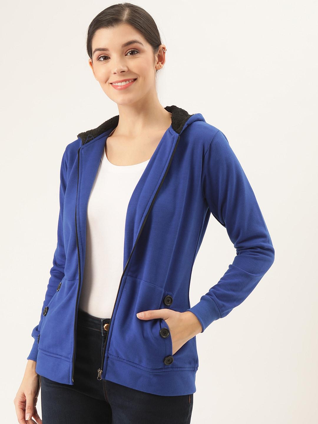 Belle Fille Women Blue Solid Tailored Hooded Jacket