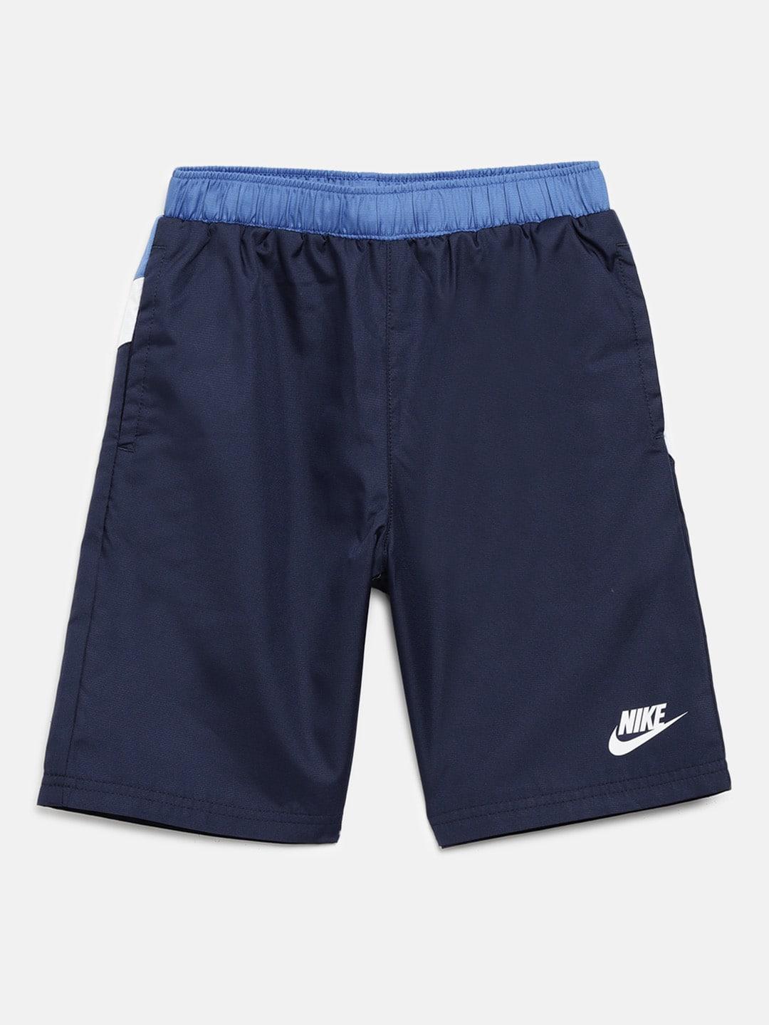 Nike Boys Navy Blue Solid & White Oversized Swoosh Sports Shorts