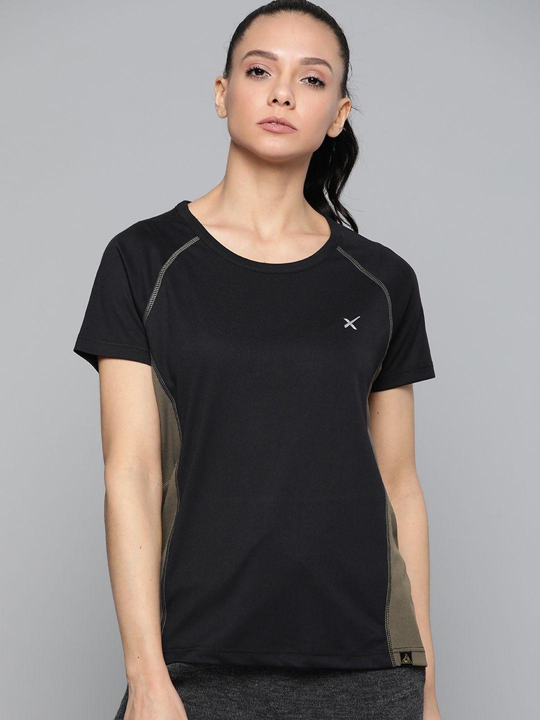 HRX by Hrithik Roshan Women Jet Black Colourblocked Rapid-Dry Outdoor T-shirt
