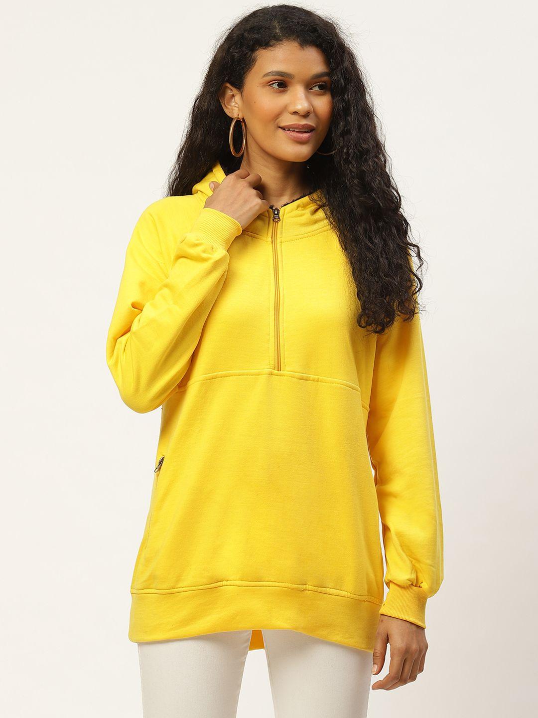 belle-fille-women-yellow-solid-hooded-sweatshirt