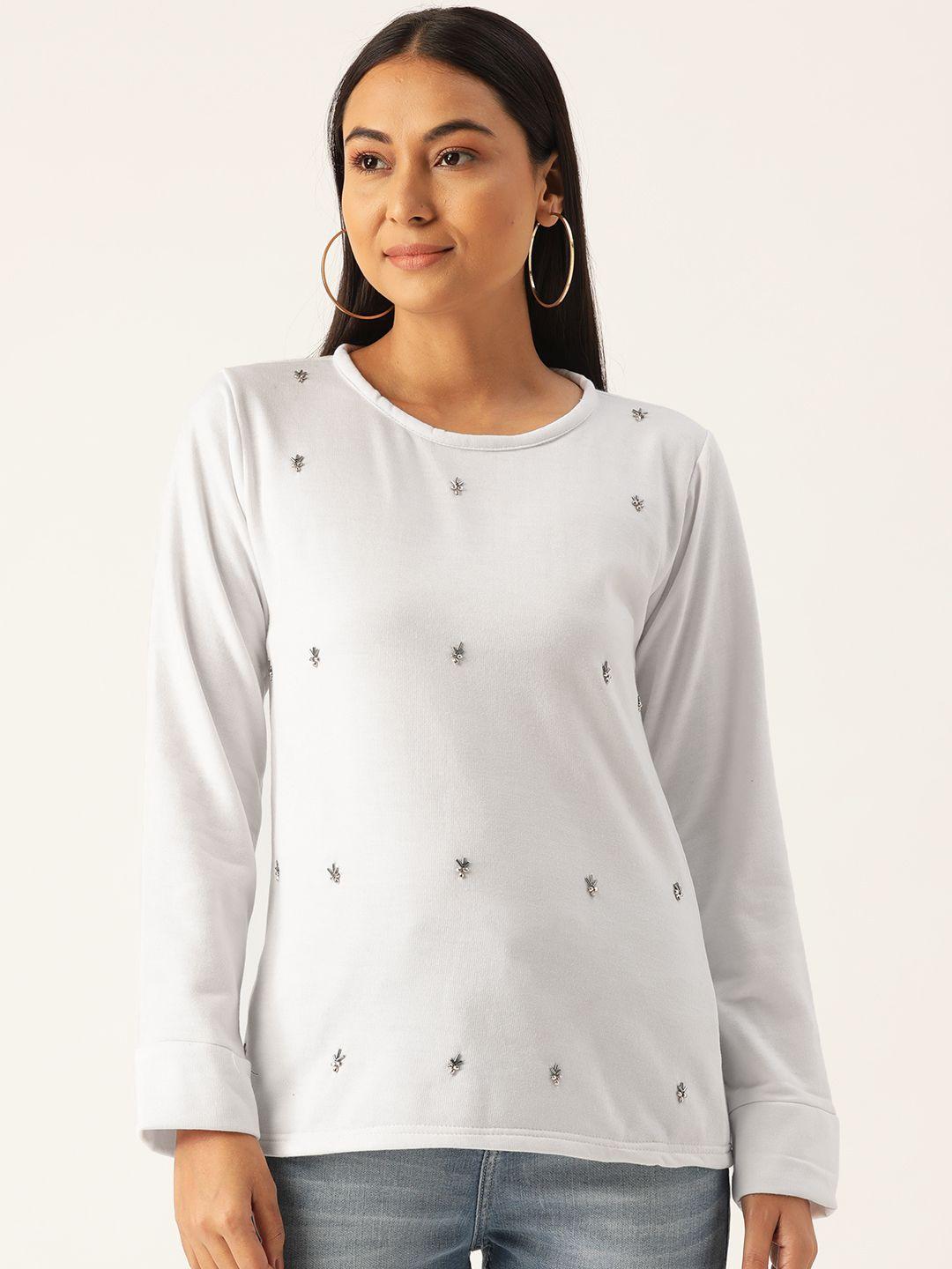 Belle Fille Women White Embellished Sweatshirt
