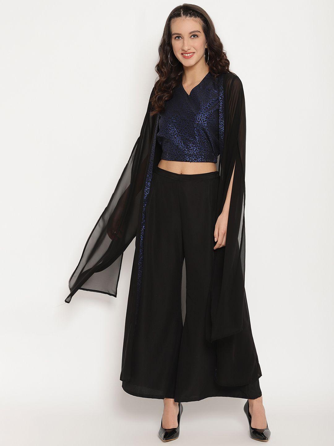 ahalyaa-women-black-&-blue-printed-crop-top-with-palazzos-&-jacket
