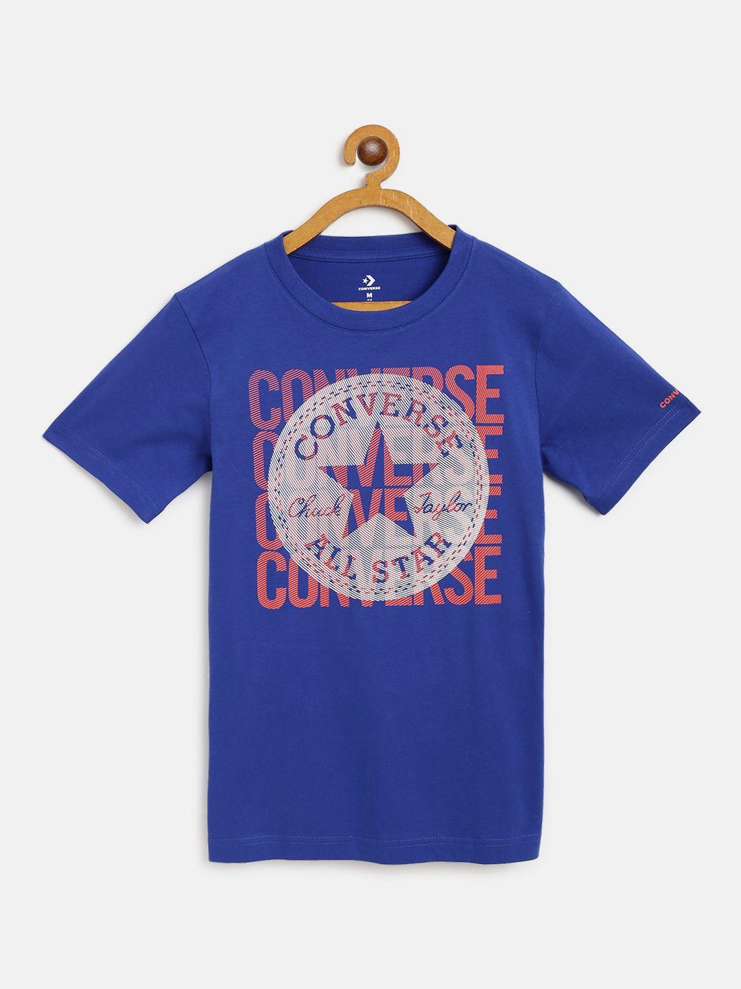 Converse Boys Blue & White Brand Logo Print Round Neck T-shirt