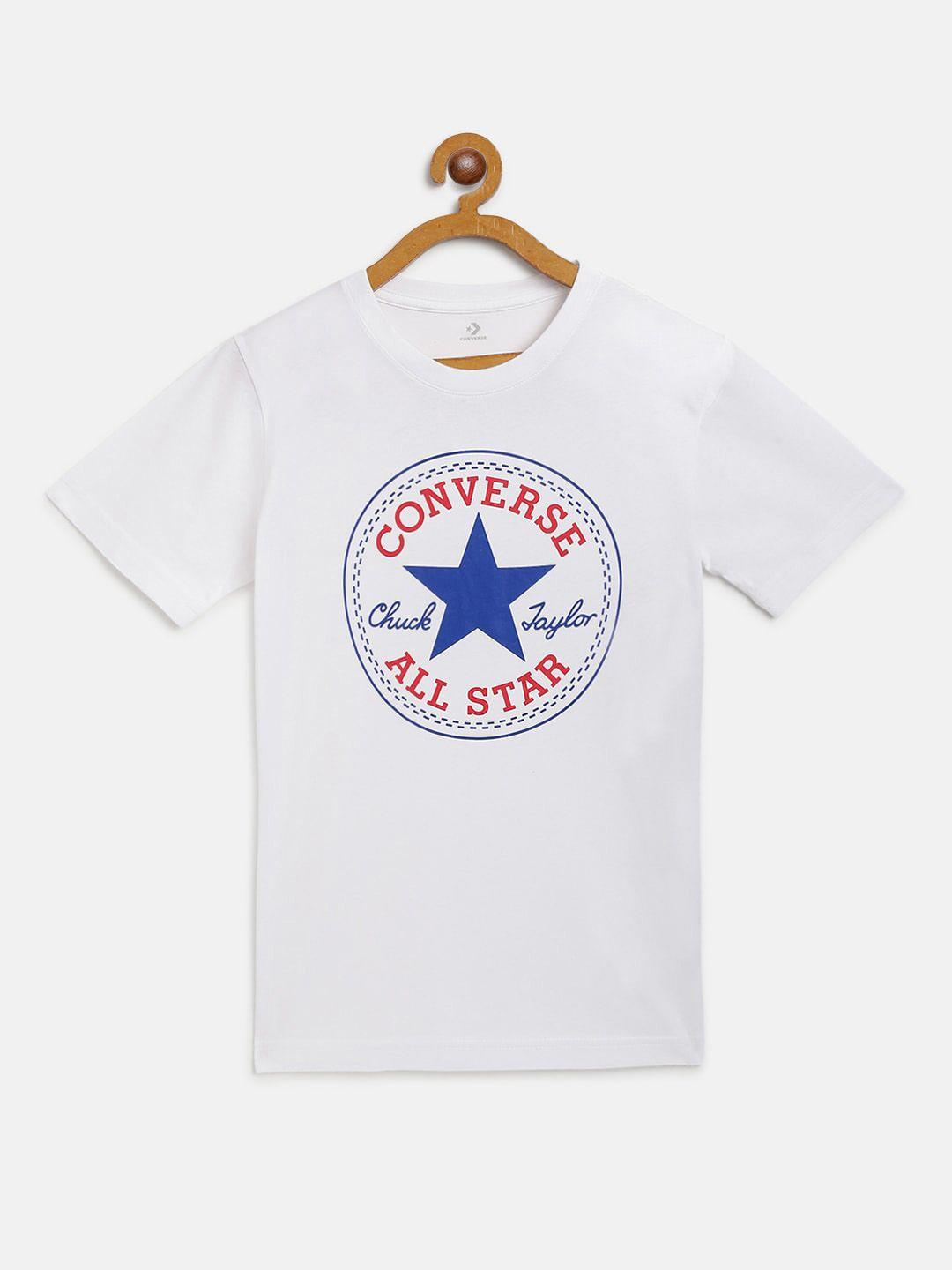 Converse Boys White & Navy Brand Logo Print Round Neck T-shirt