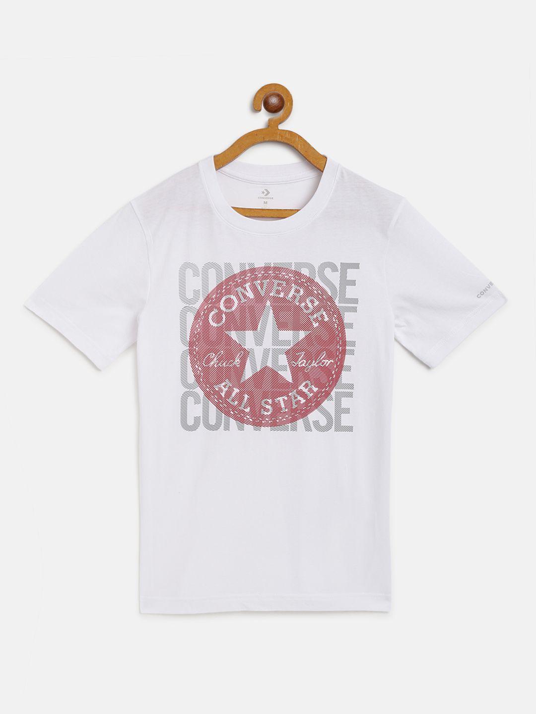 Converse Boys White & Rust Red Brand Logo Print Round Neck T-shirt