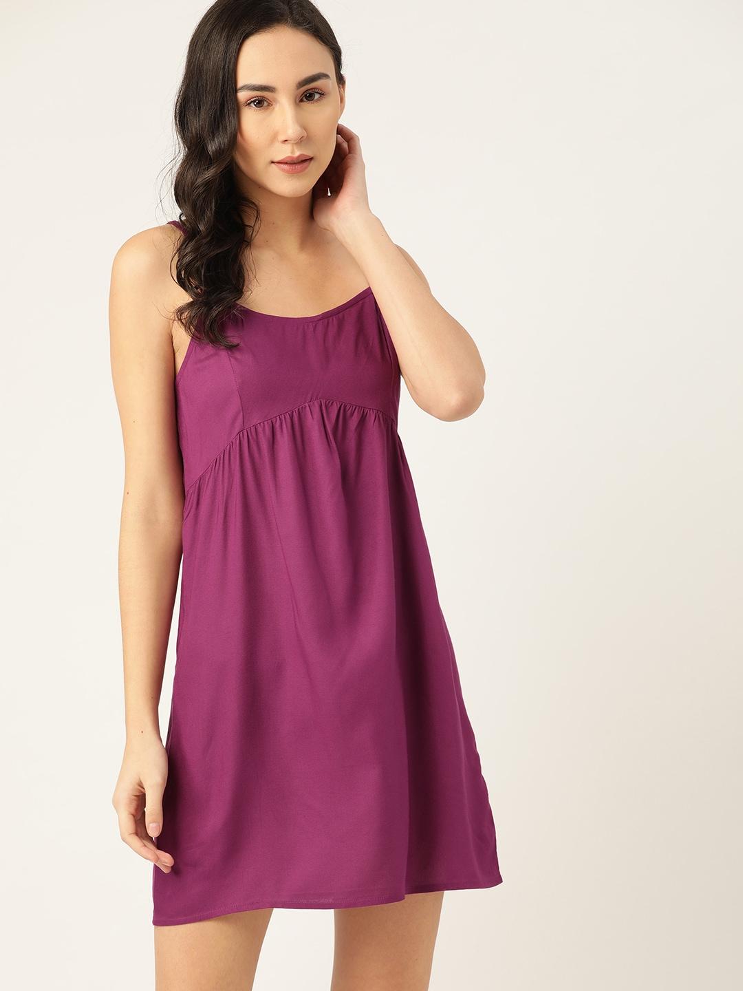 ETC Women Purple Solid A-Line Nightdress