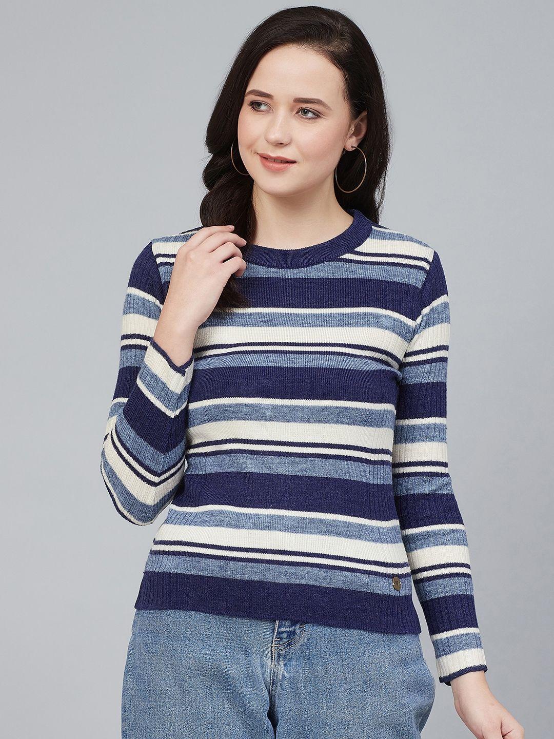 cayman-women-blue-&-white-striped-acrylic-pullover