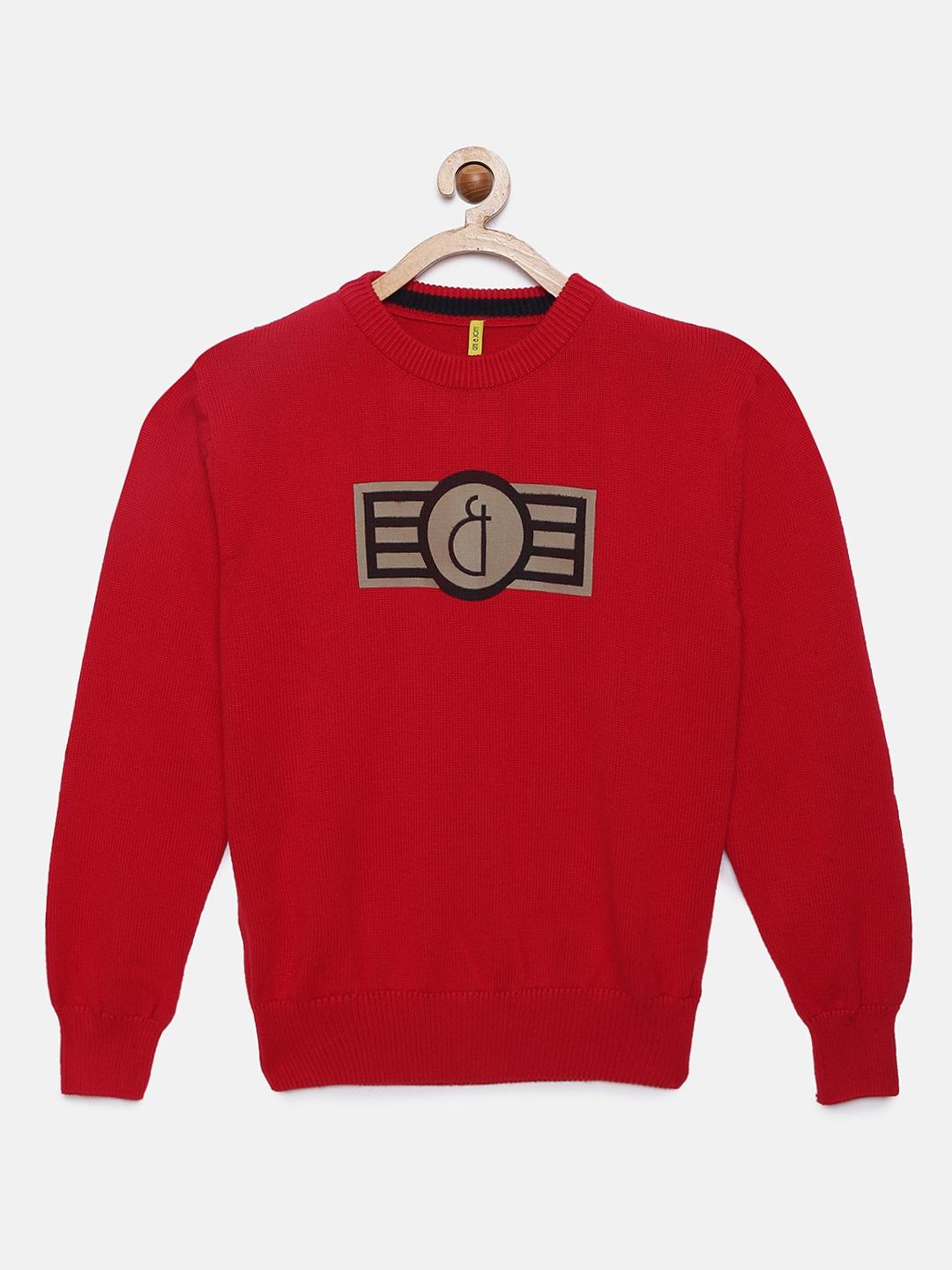 Gini and Jony Boys Red Printed Pullover Sweater
