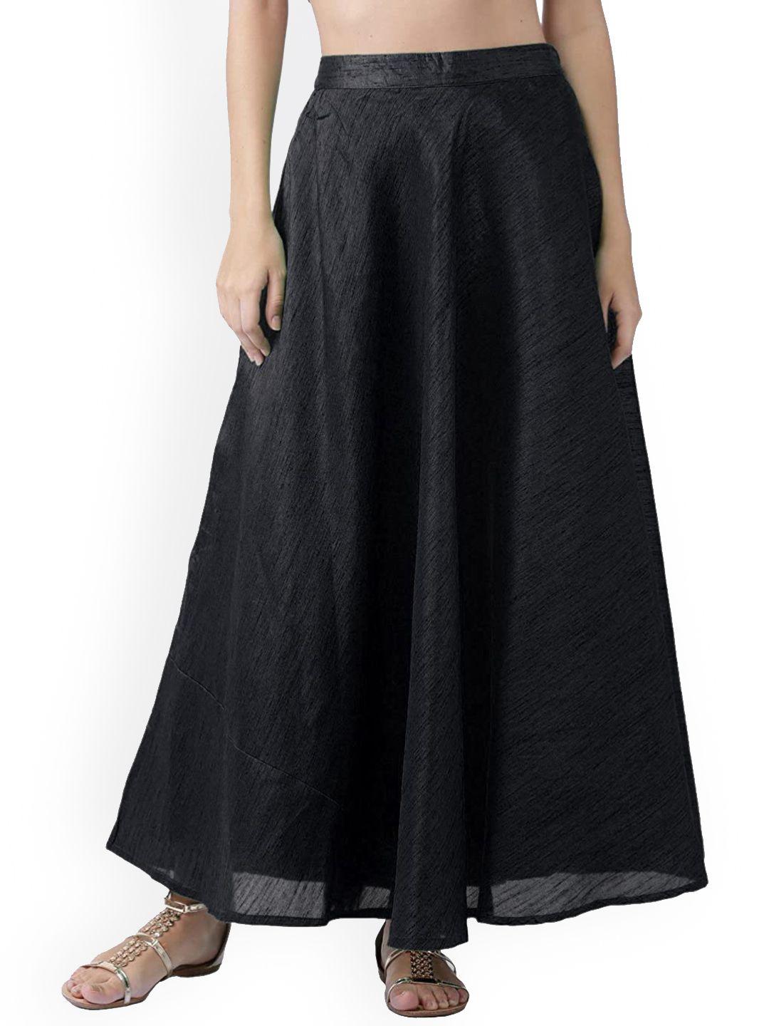 Vastraa Fusion Women Black Solid Flared Maxi Skirt