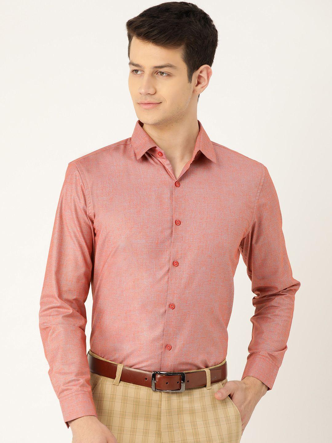 sojanya-men-coral-red-&-grey-classic-fit-solid-formal-shirt