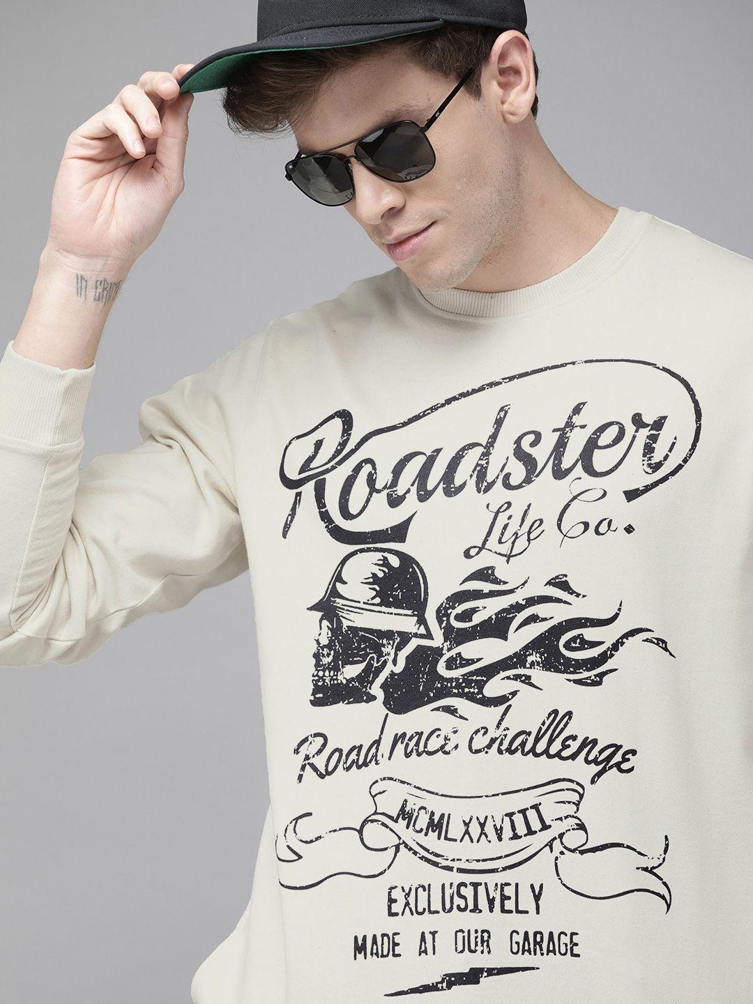 roadster-men-off-white-&-black-printed-hooded-sweatshirt