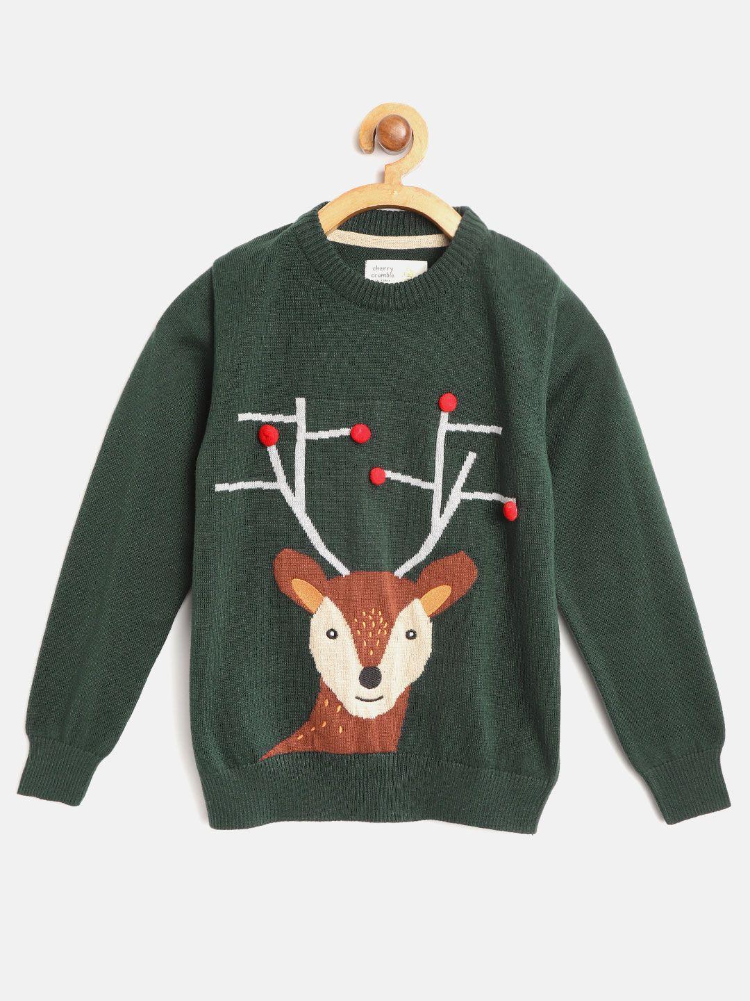 cherry-crumble-boys-and-girls-green-intarsia-knitting-holiday-pom-pom-sweater