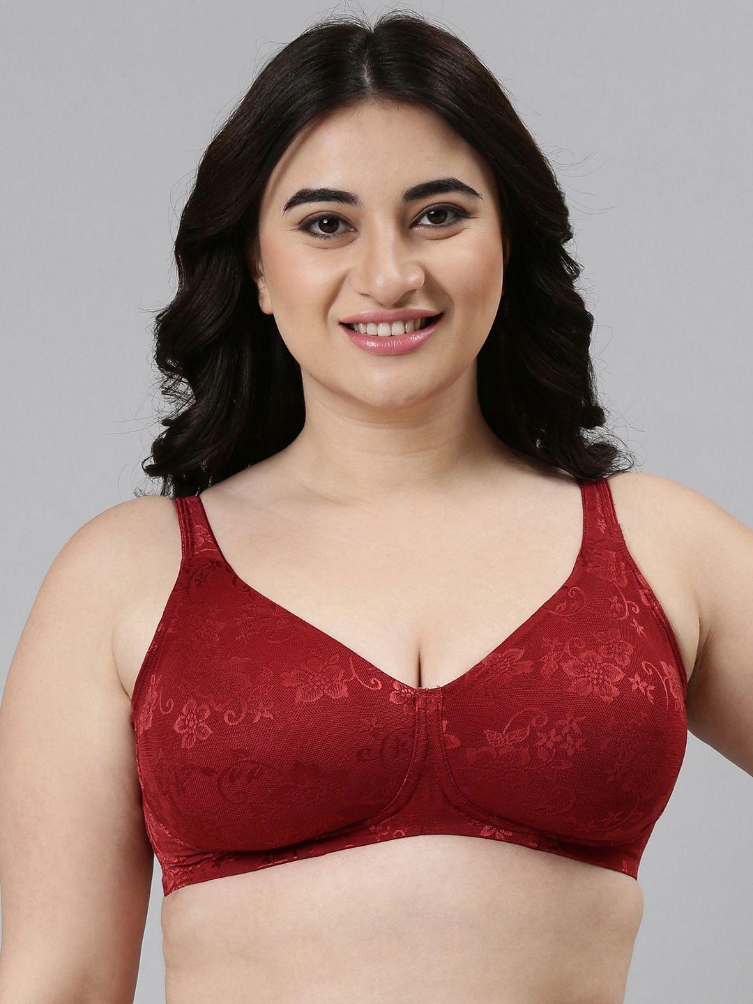 Enamor Red Non-Wired Non Padded High Coverage Everyday Minimizer Tshirt Bra F135