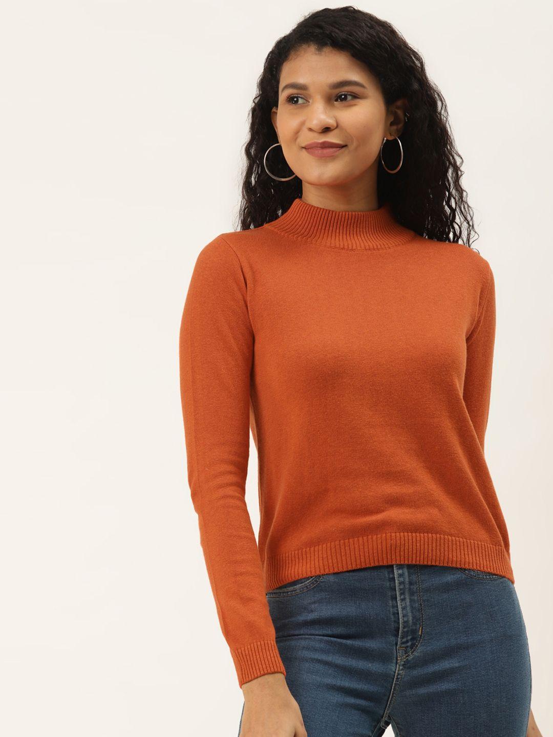 style-quotient-women-orange-solid-cotton-pullover-sweater