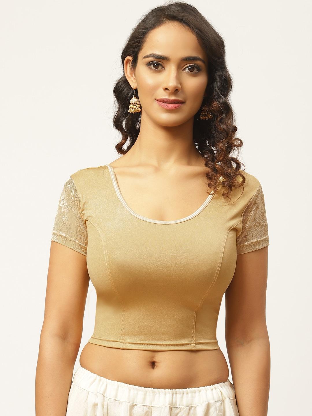 vastranand-women-beige-solid-stretchable-saree-blouse