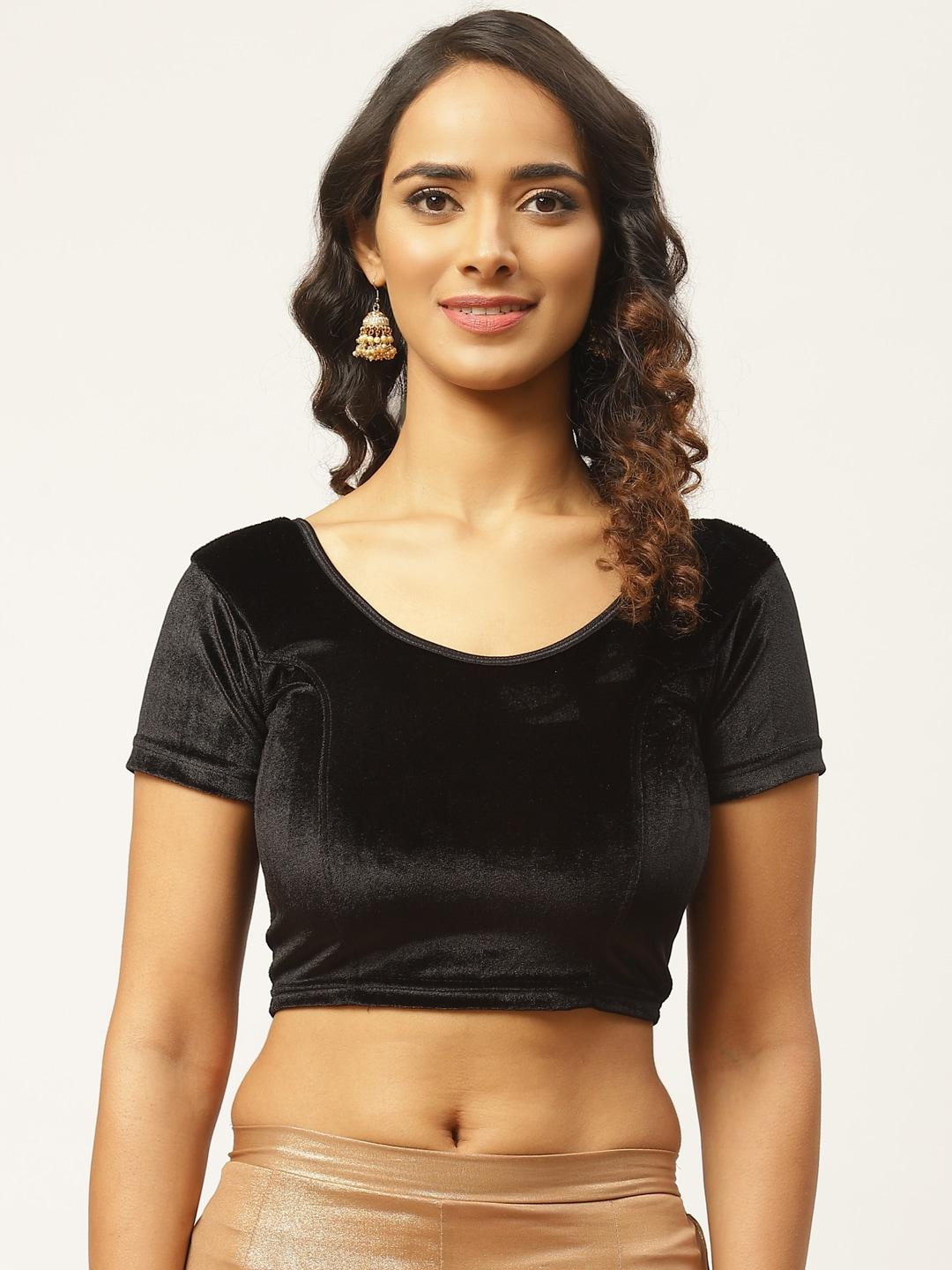 vastranand-women-black-solid-velvet-finish-stretchable-saree-blouse