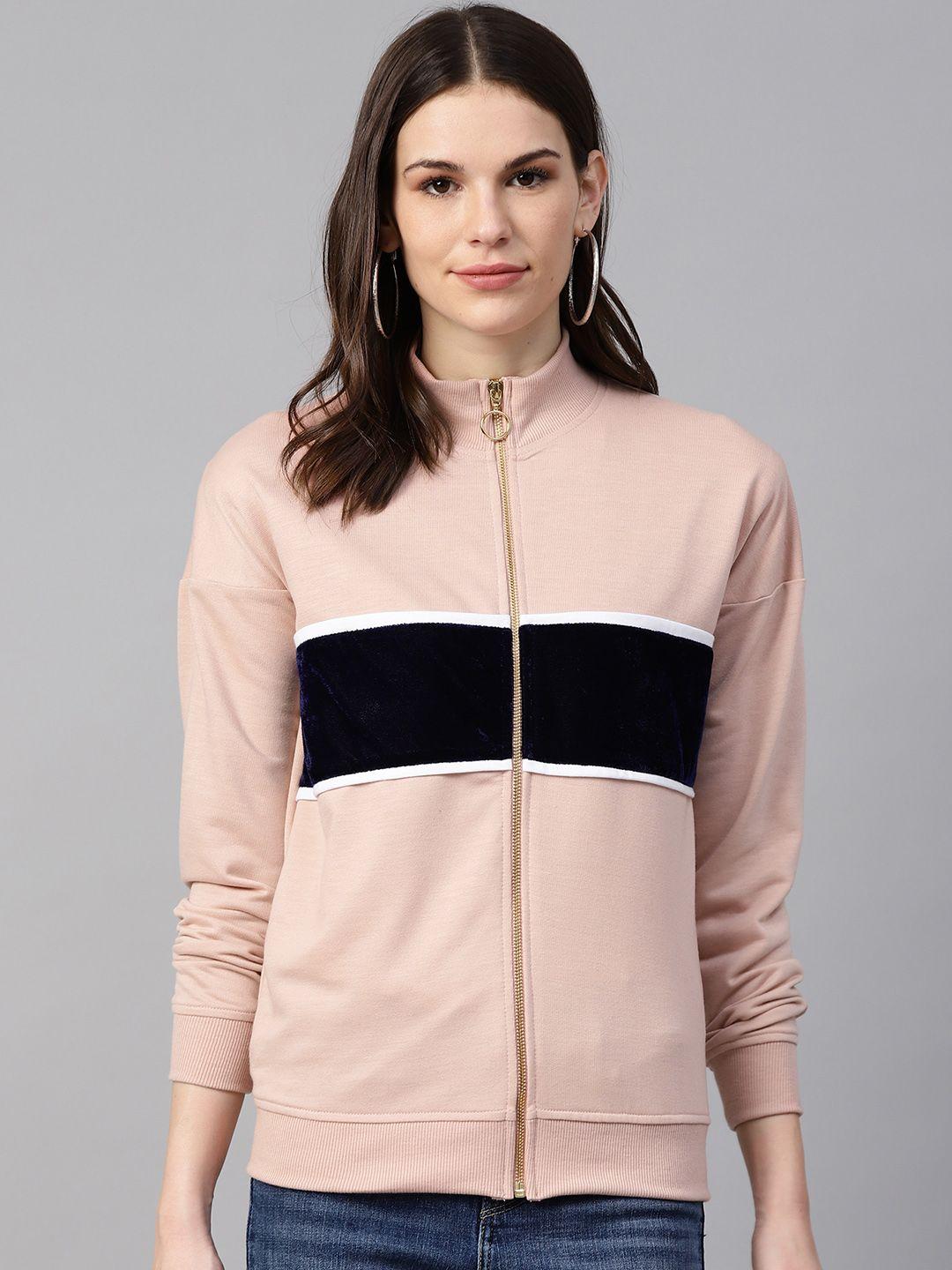 plusS  Women Pink & Navy Blue Colourblocked Sweatshirt