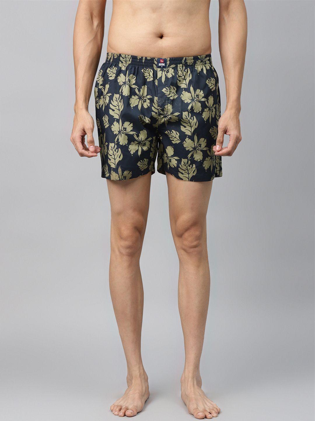 underjeans-by-spykar-men-olive-green-&-navy-blue-printed-pure-cotton-boxers