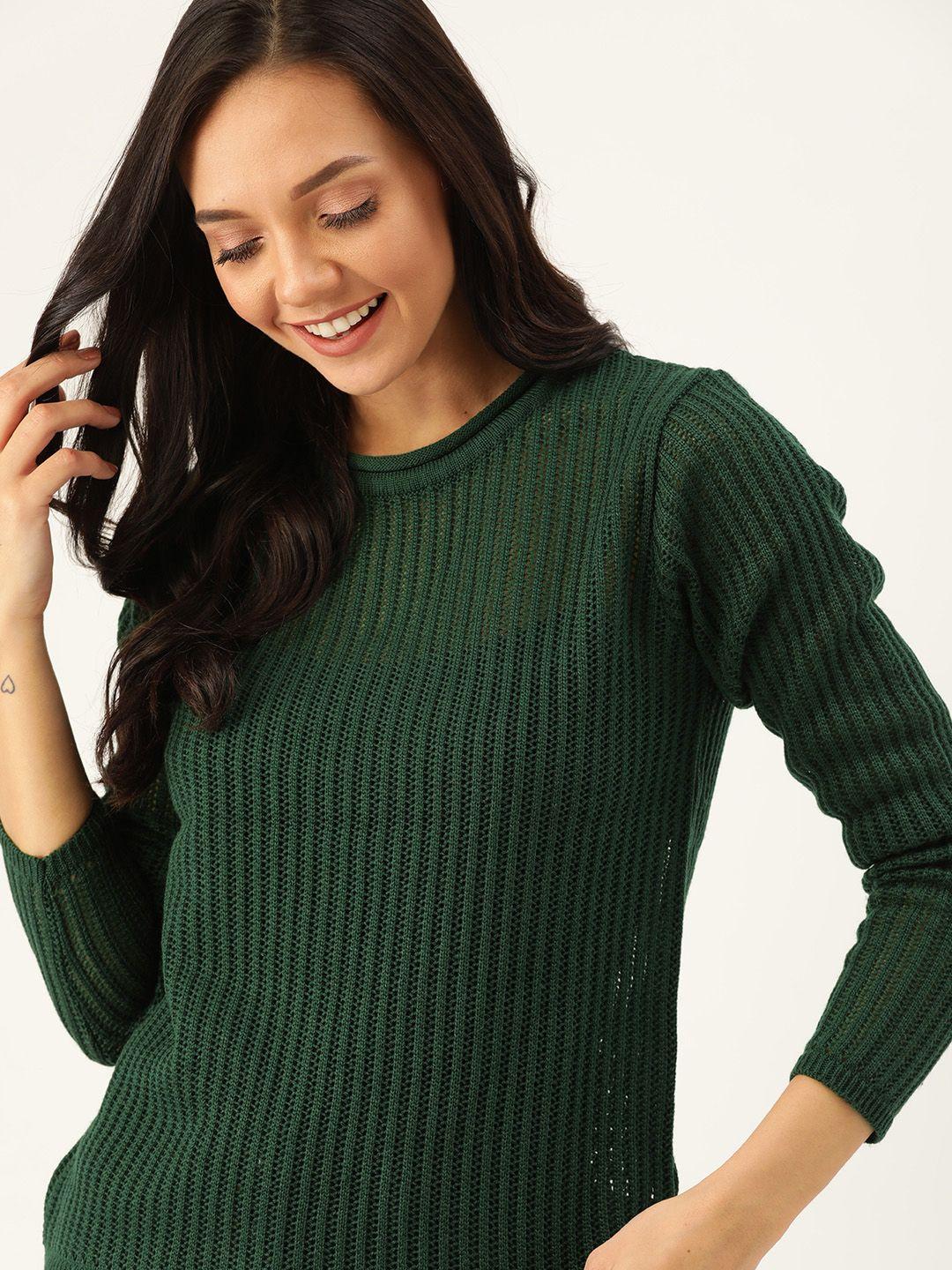 DressBerry Women Green Open Knit Pullover