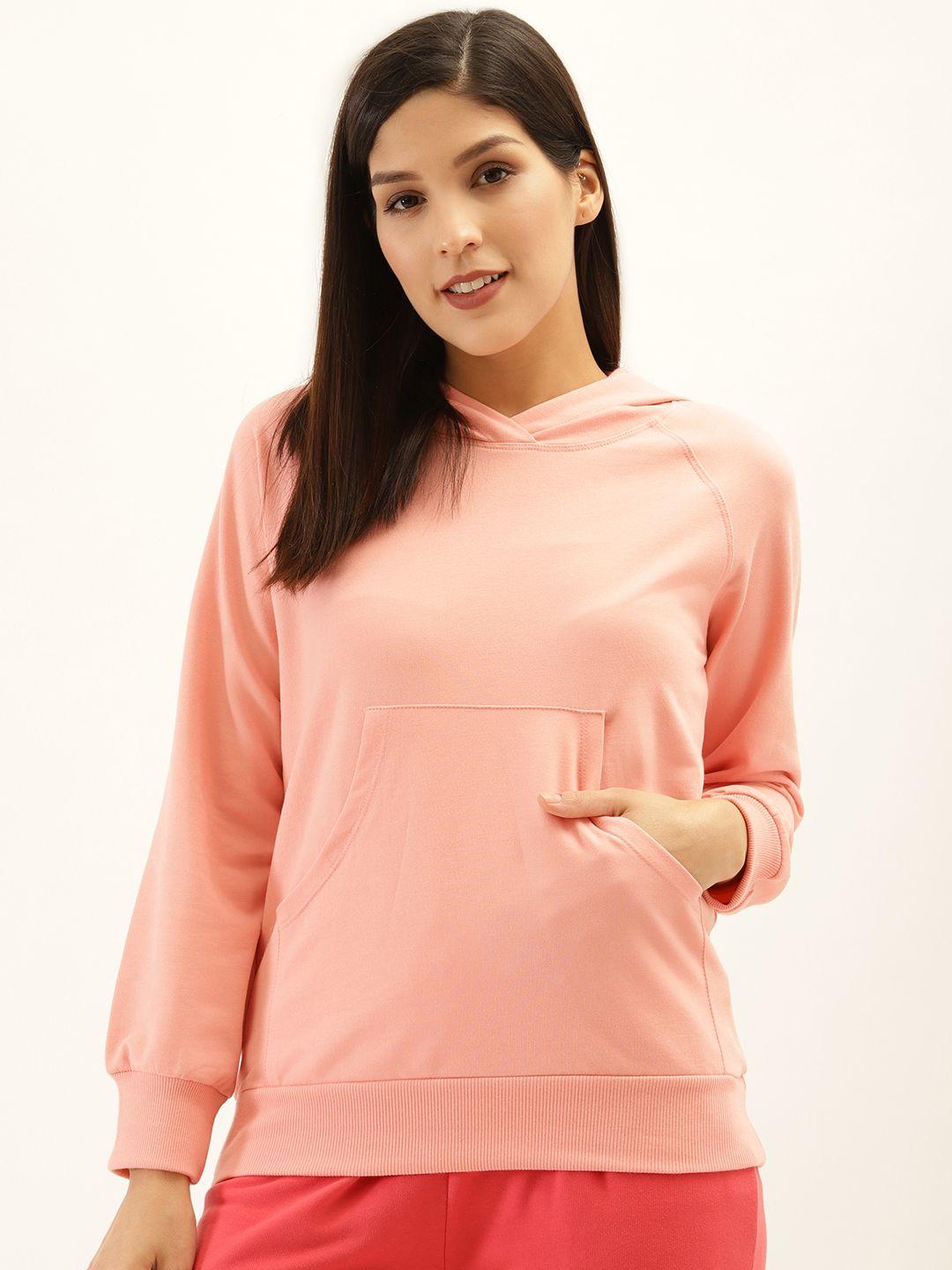 laabha-women-peach-coloured-solid-hooded-sweatshirt