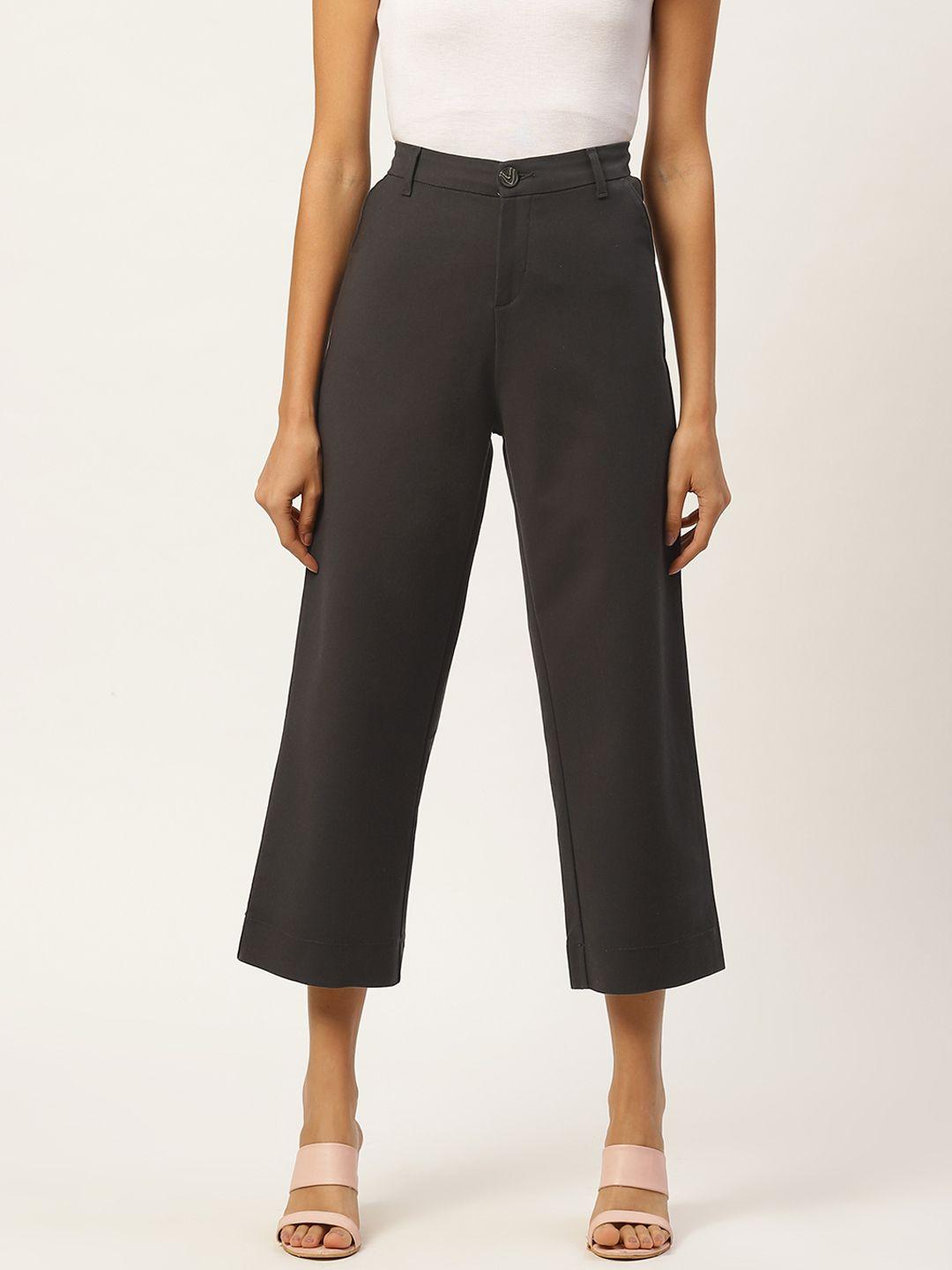 xpose-women-charcoal-grey-solid-high-rise-cropped-parallel-trousers