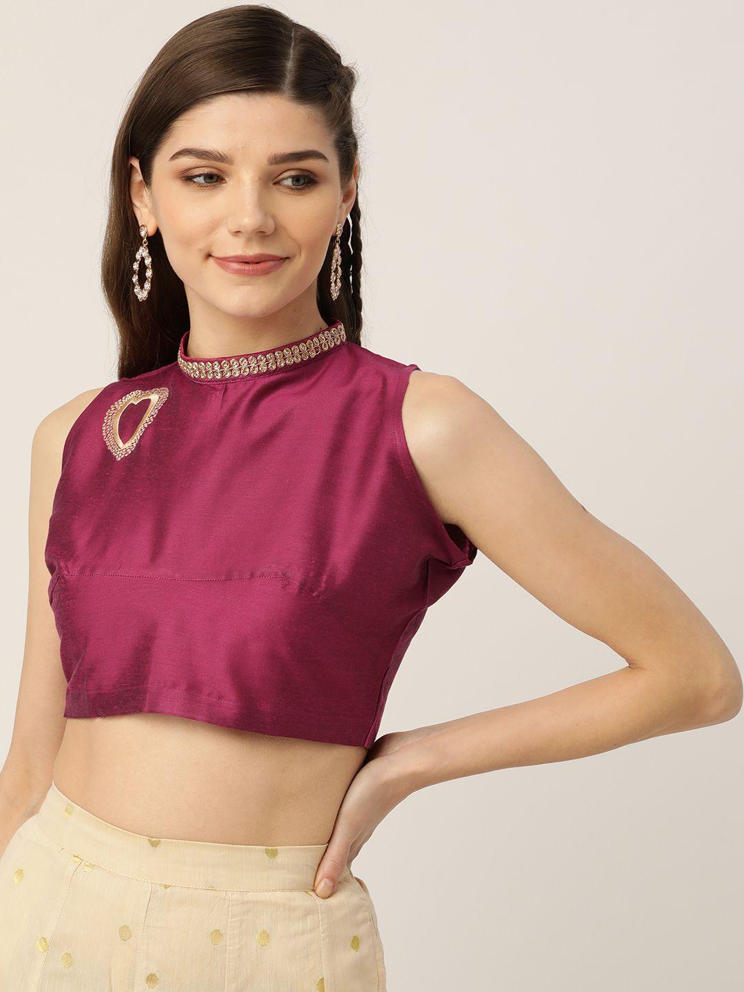 tantkatha-women-magenta-solid-saree-blouse-with-embroidered-detail