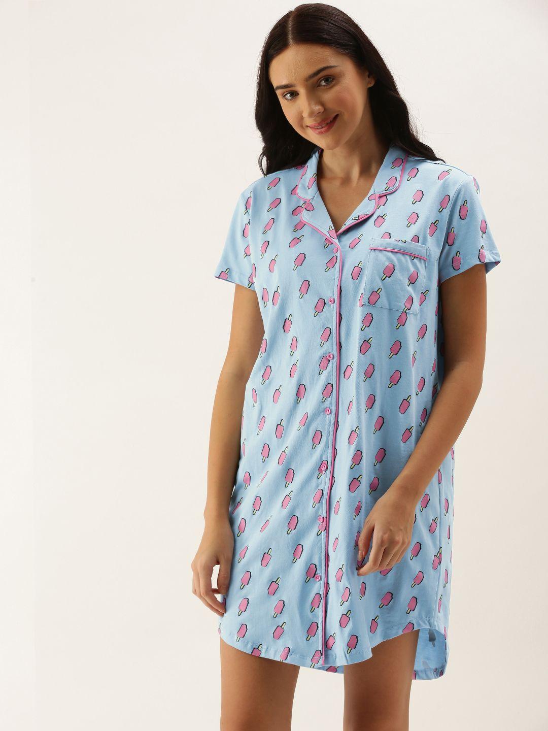dressberry-women-blue-printed-nightdress