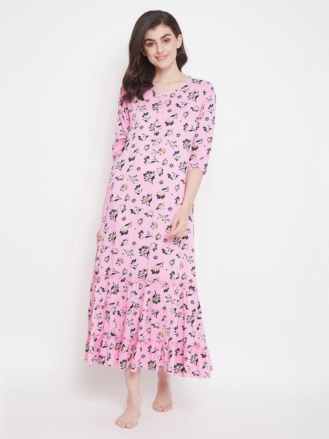 clovia-pink-printed-nightdress